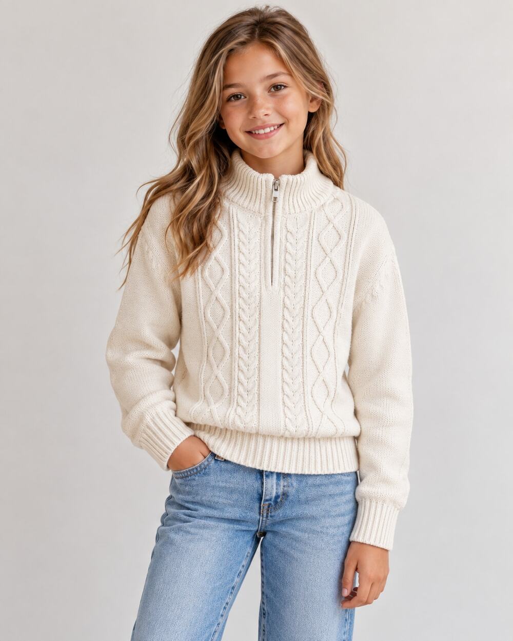 Gap Kids Girls XL 12 Ivory Cable Knit Quarter Zip Sweater NWT Preppy